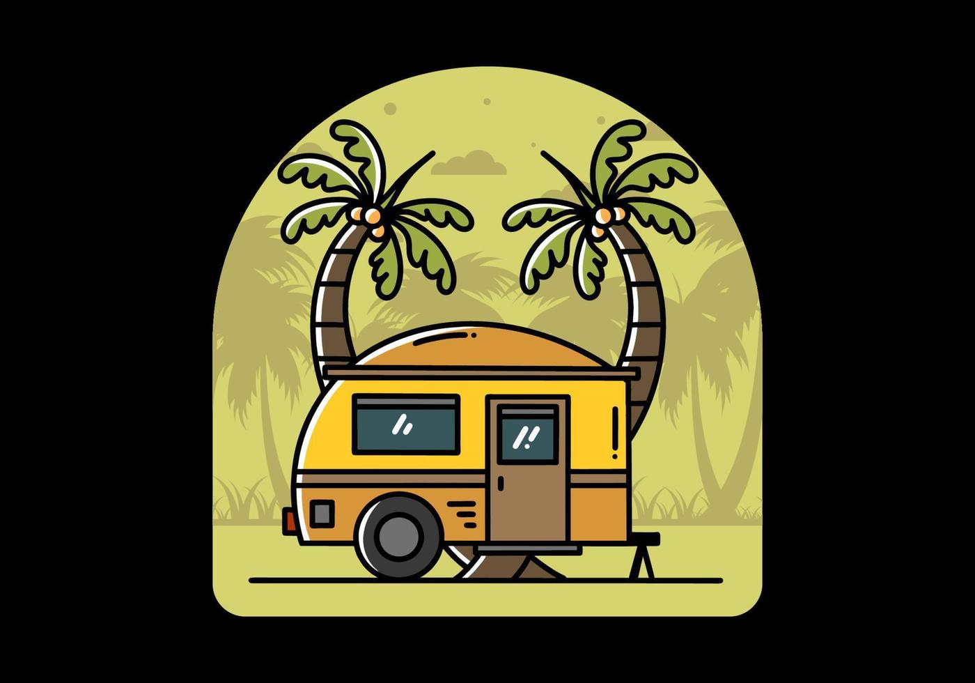 diseño de ilustración de árbol de coco y caravana en forma de lágrima vector