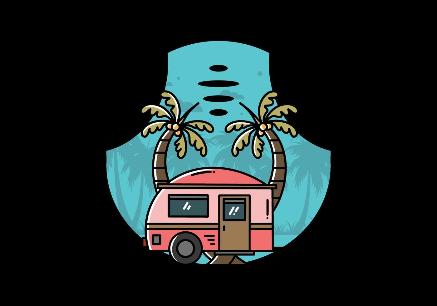 diseño de ilustración de árbol de coco y caravana en forma de lágrima vector