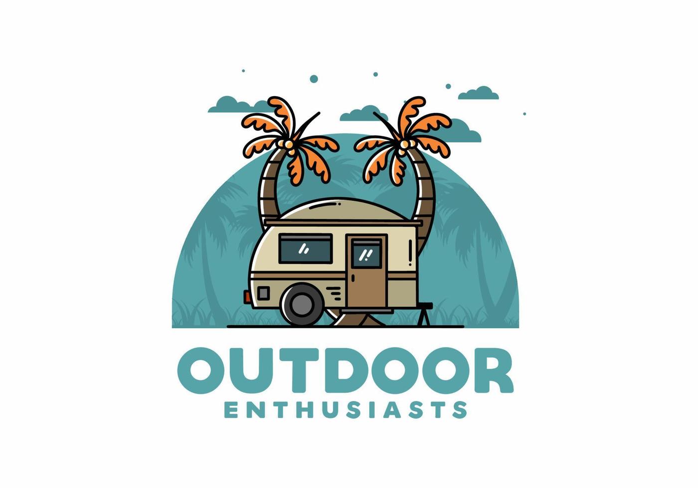 Teardrop camper and coconut tree illustration design vector