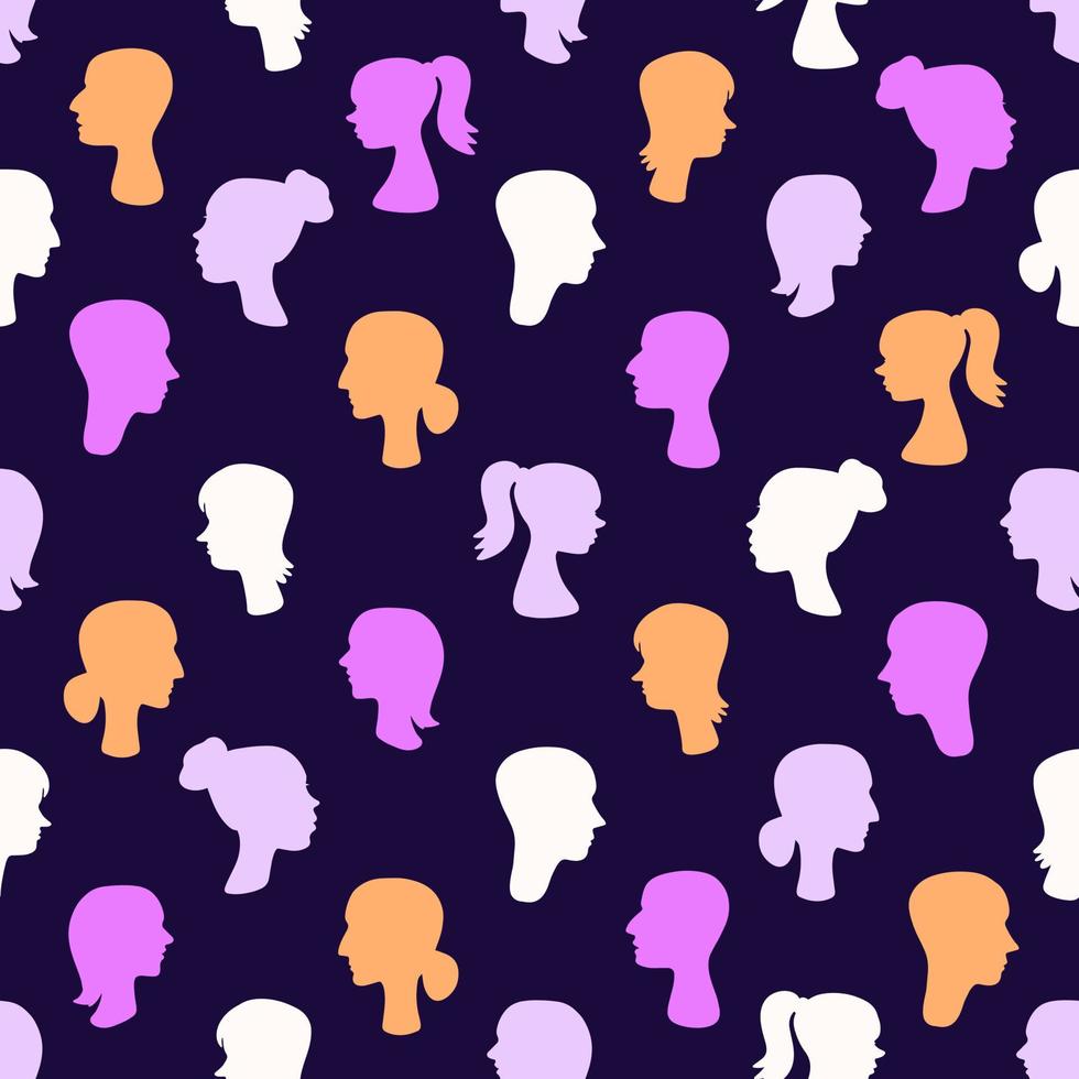 Seamless pattern with human profile. Psychology icon set. vector