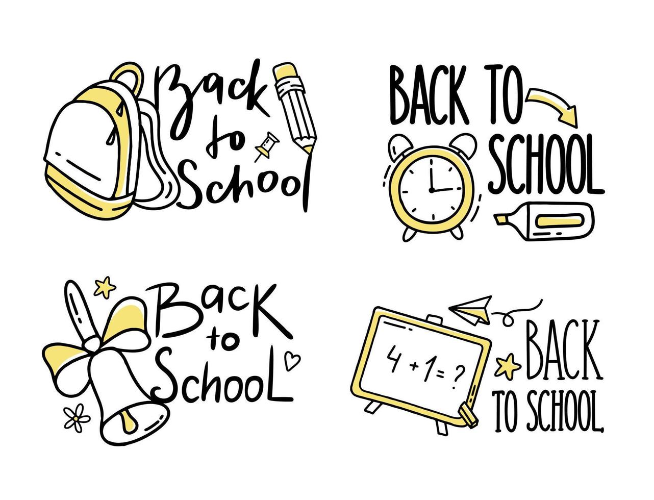 Back to the lettering doodle elements school. Vector illustration in line style.