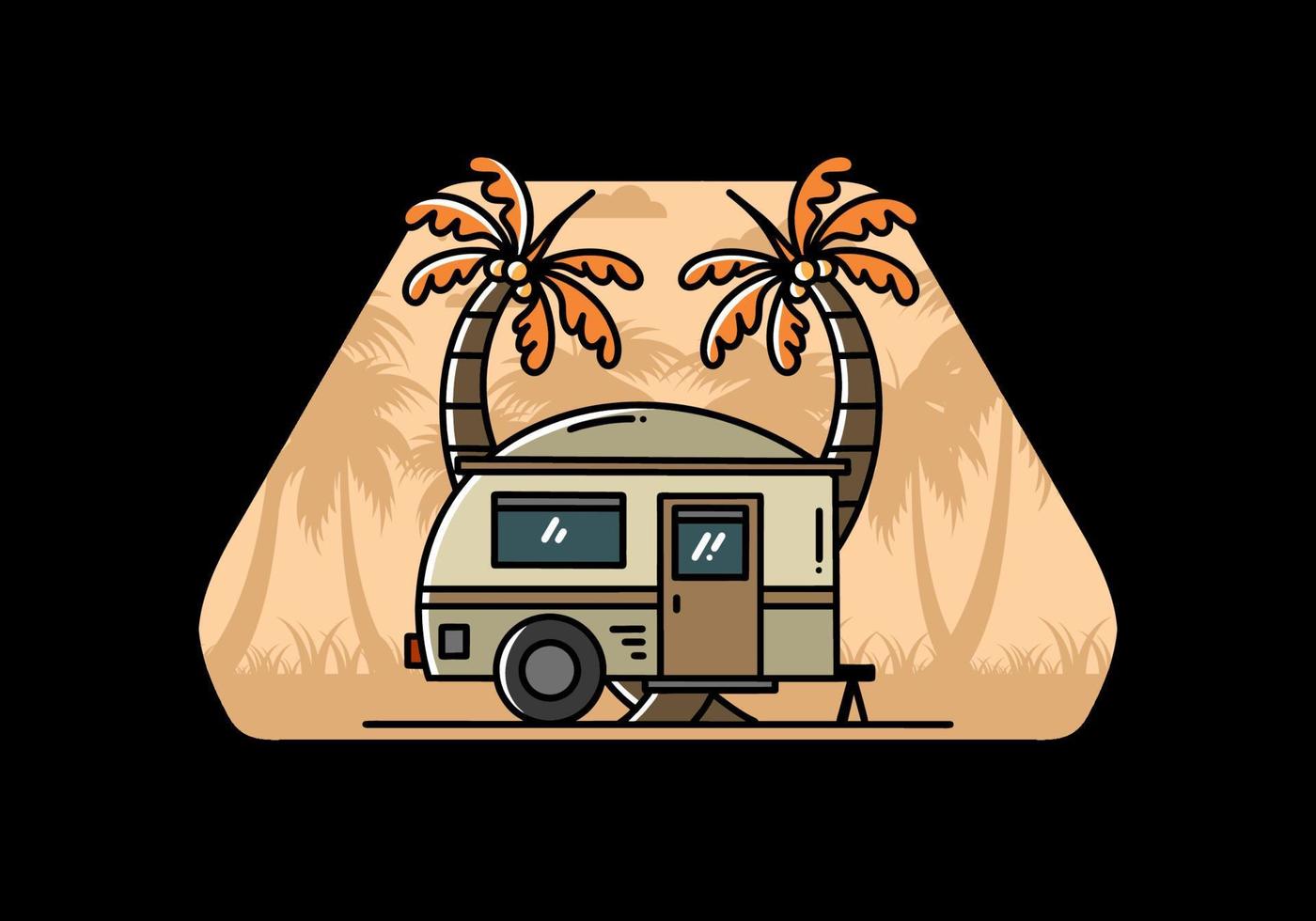 diseño de ilustración de árbol de coco y caravana en forma de lágrima vector