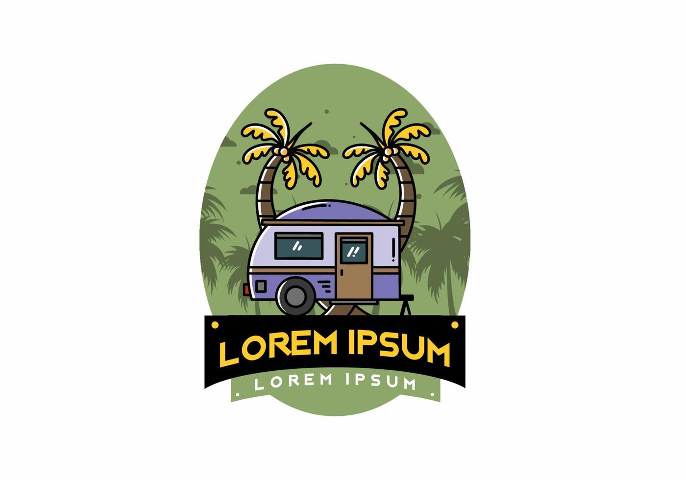 Teardrop camper and coconut tree illustration design vector