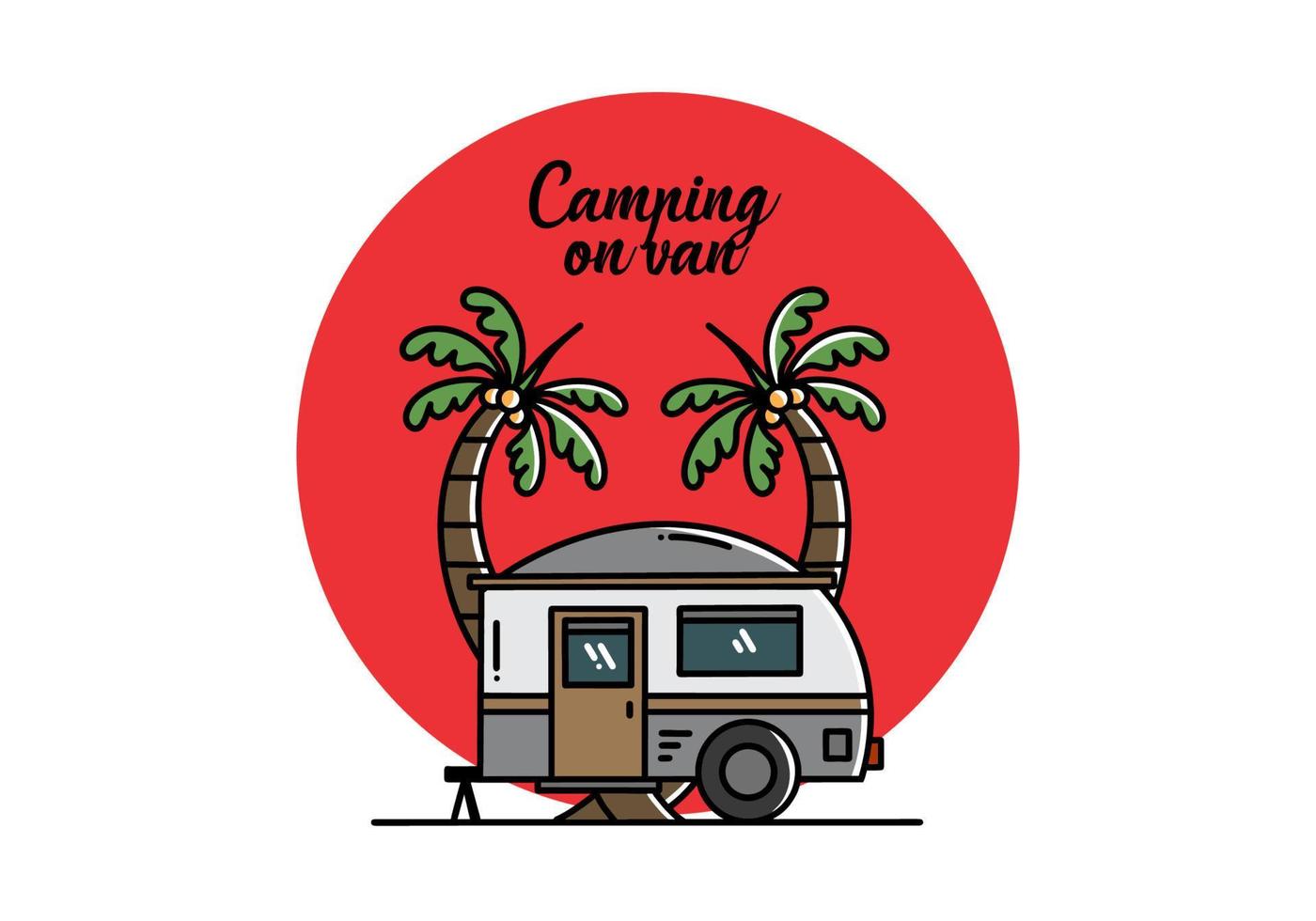 Teardrop camper and coconut tree illustration design vector