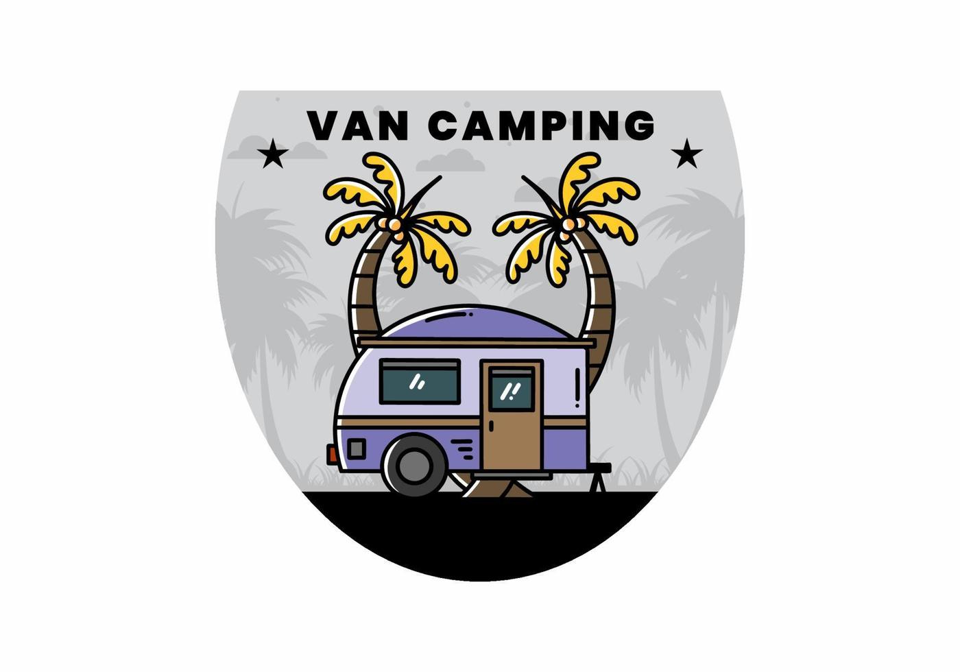 Teardrop camper and coconut tree illustration design vector