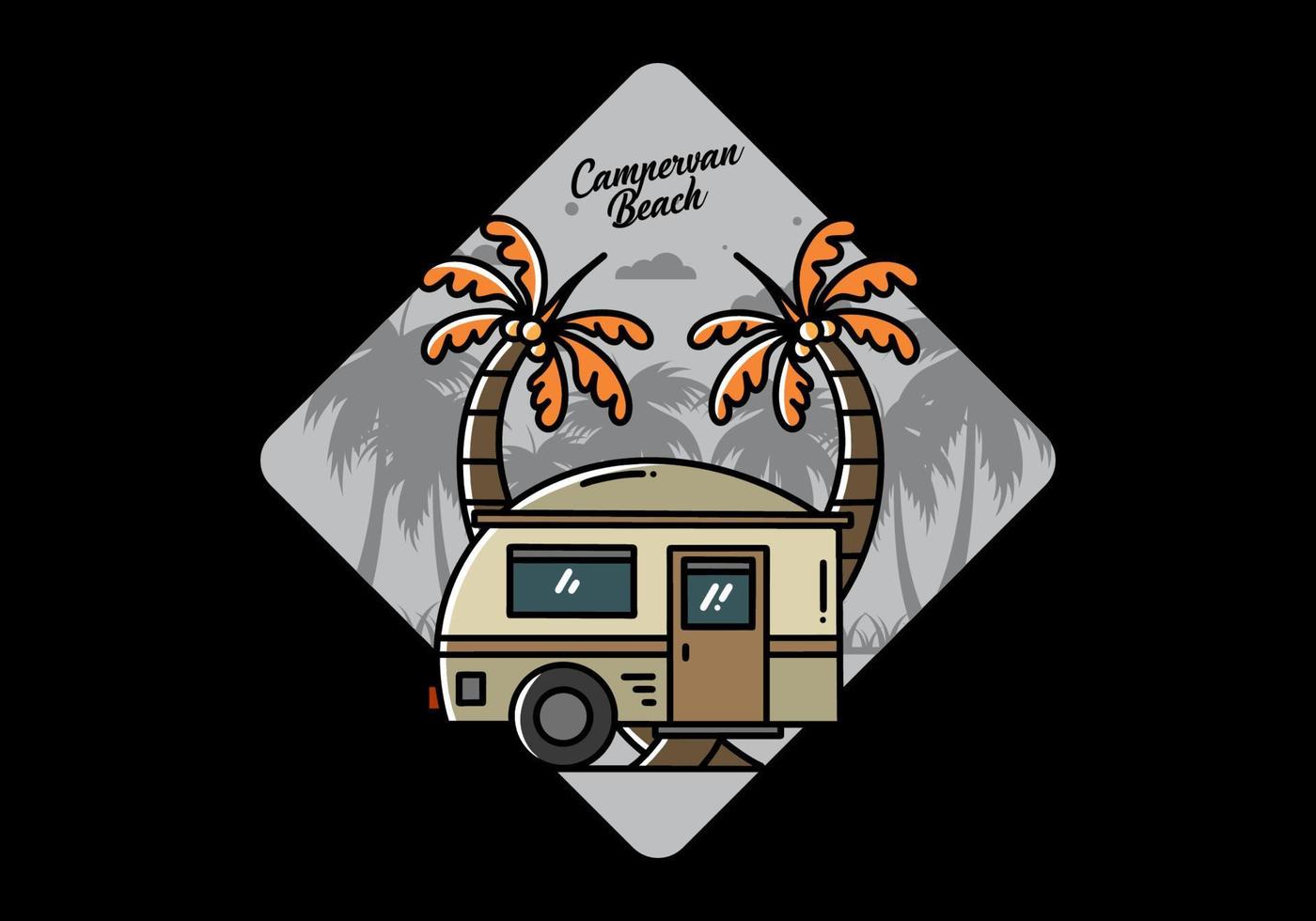 Teardrop camper and coconut tree illustration design vector