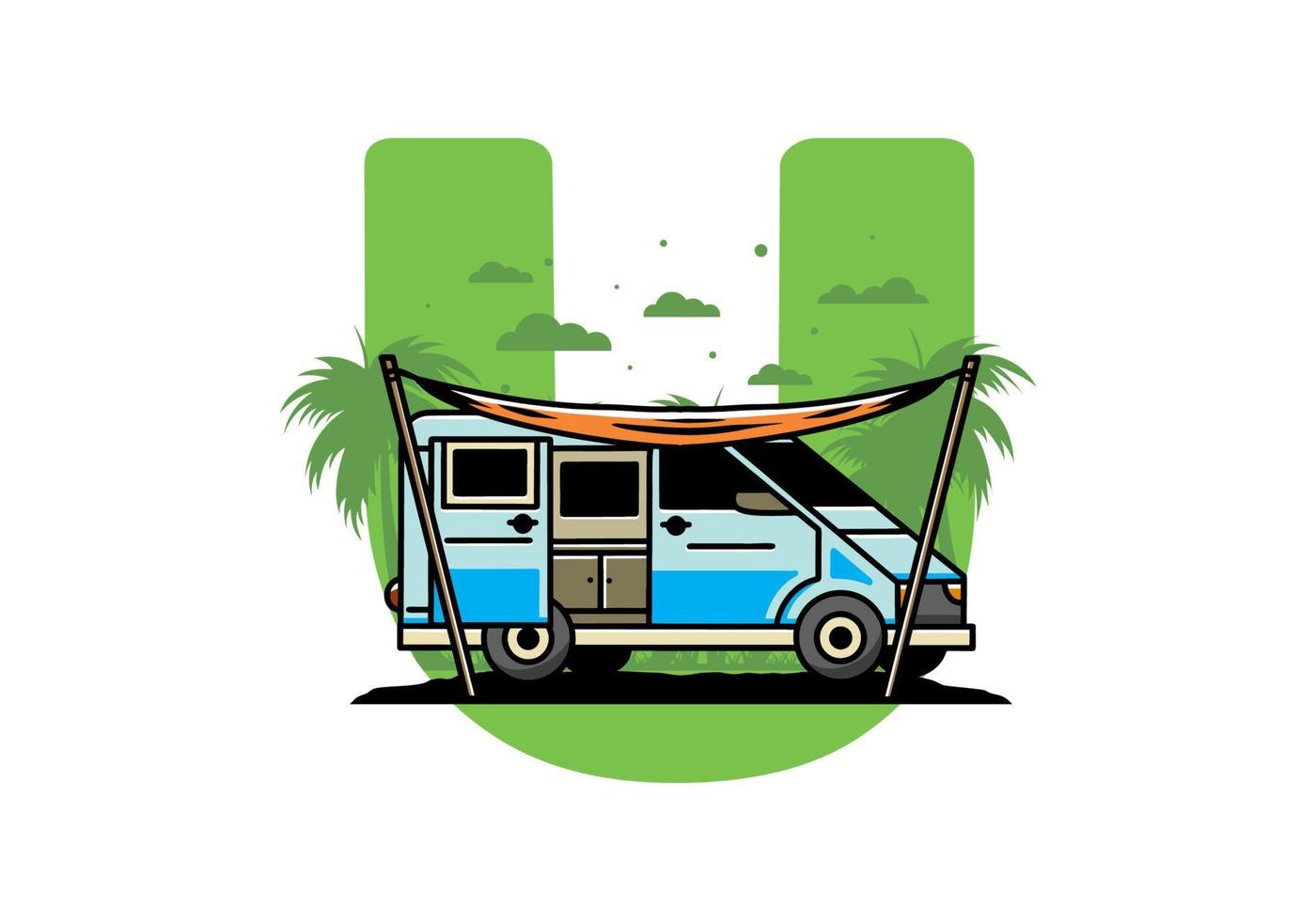 Van camper and flysheet illustration design vector