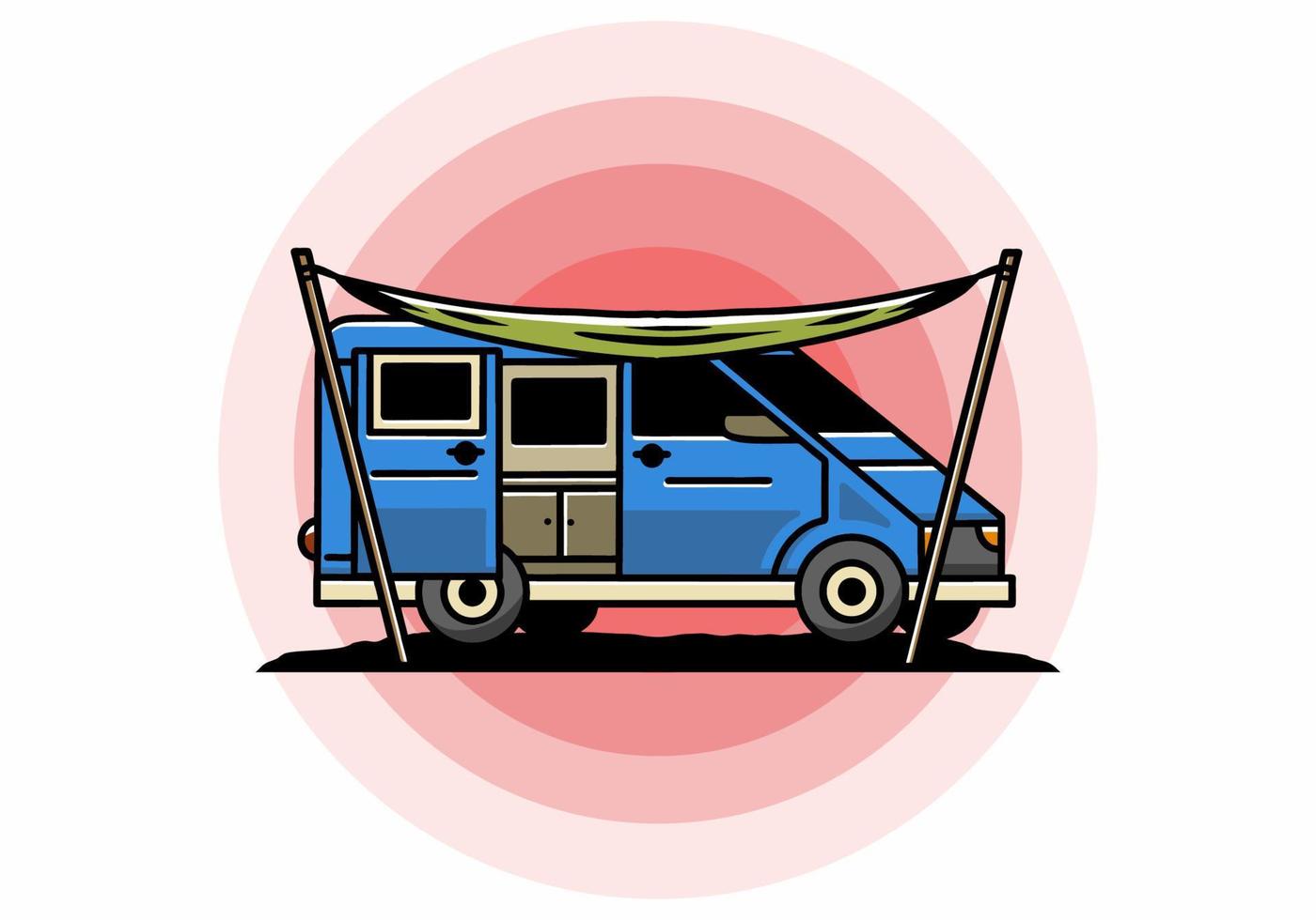 Van camper and flysheet illustration design vector