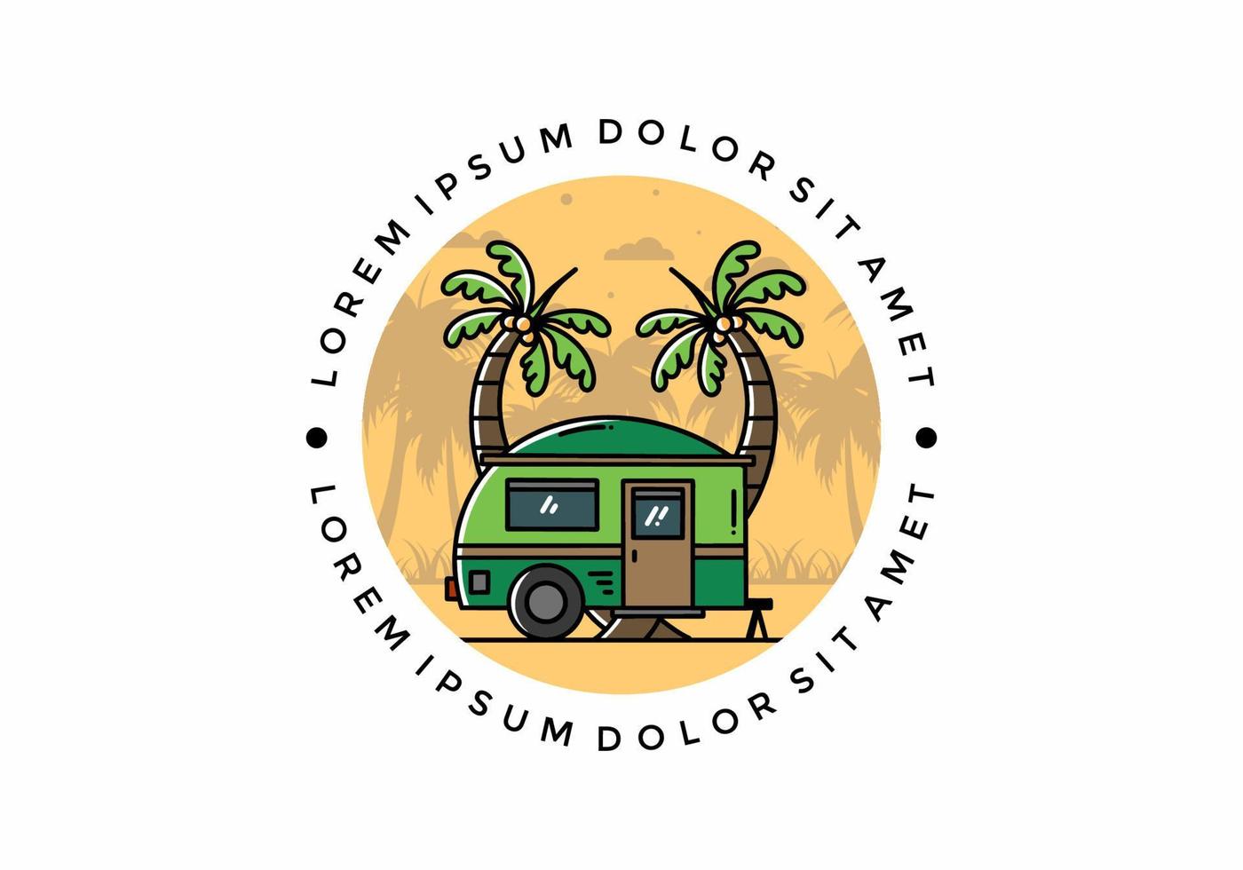 Teardrop camper and coconut tree illustration design vector