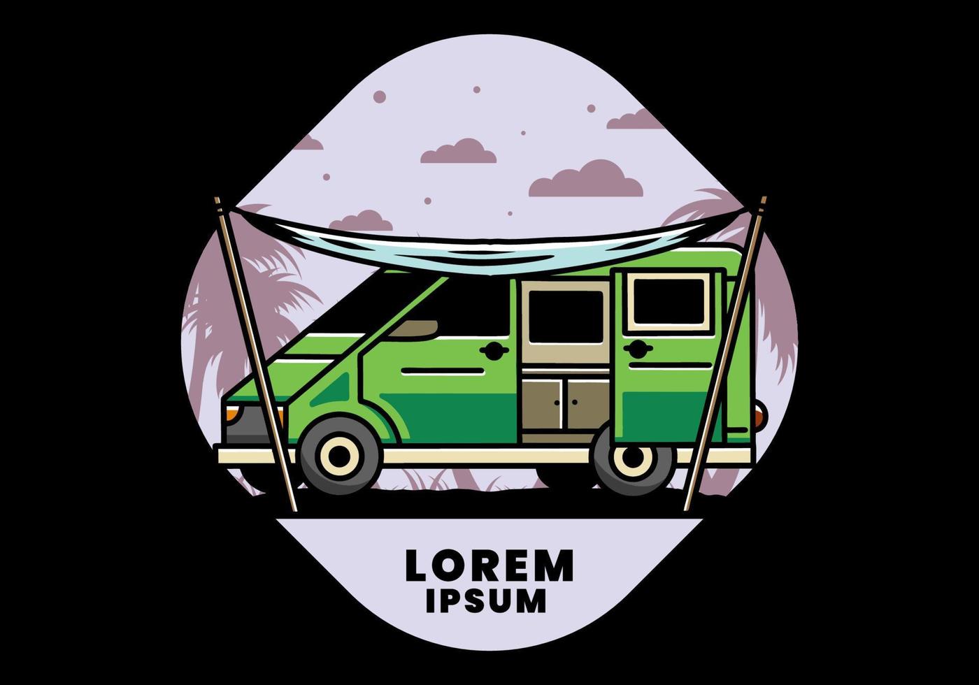 Van camper and flysheet illustration design vector