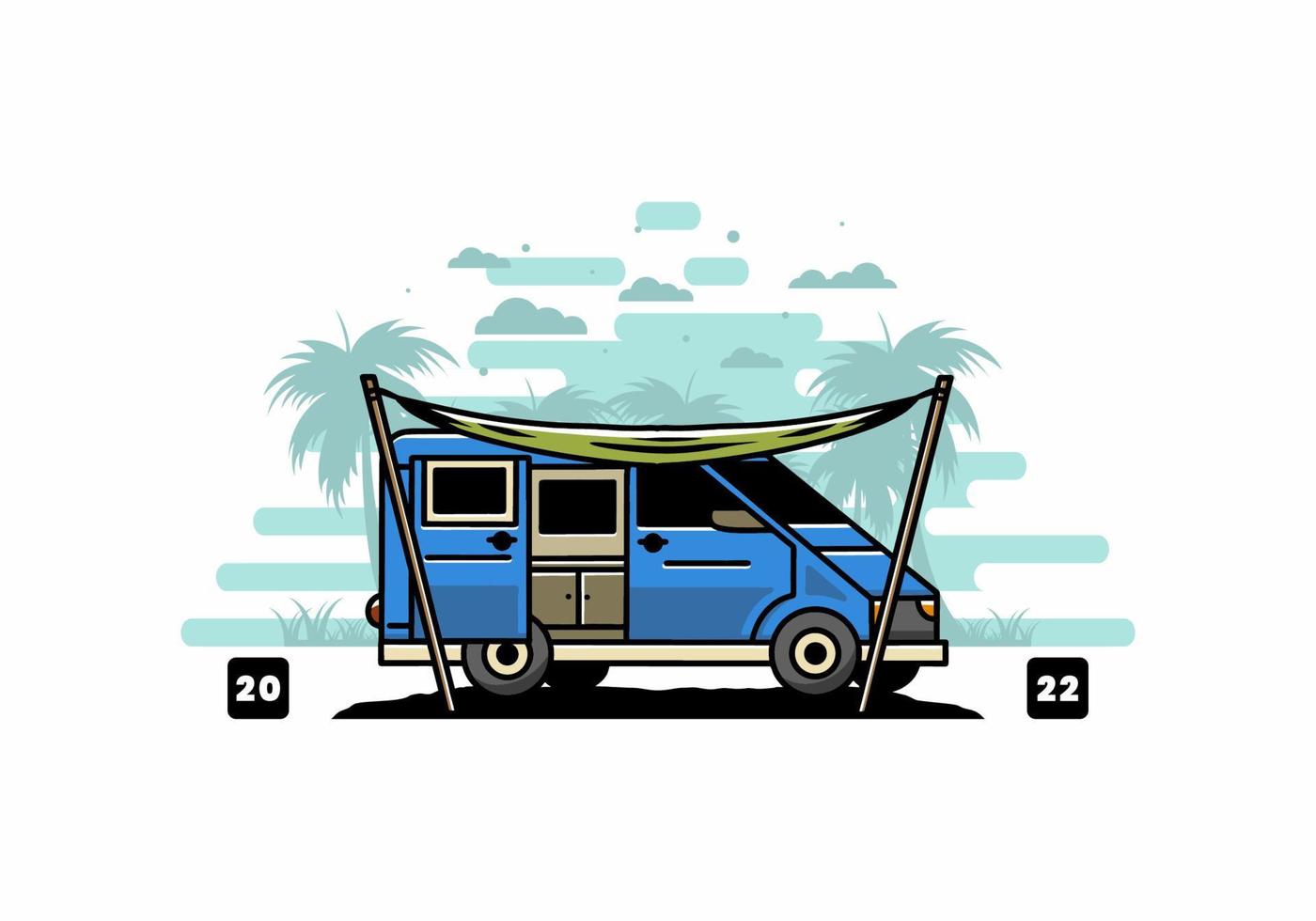 Van camper and flysheet illustration design vector