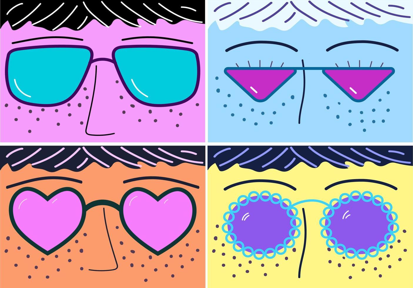 un conjunto de ilustraciones de moda con caras con gafas vector
