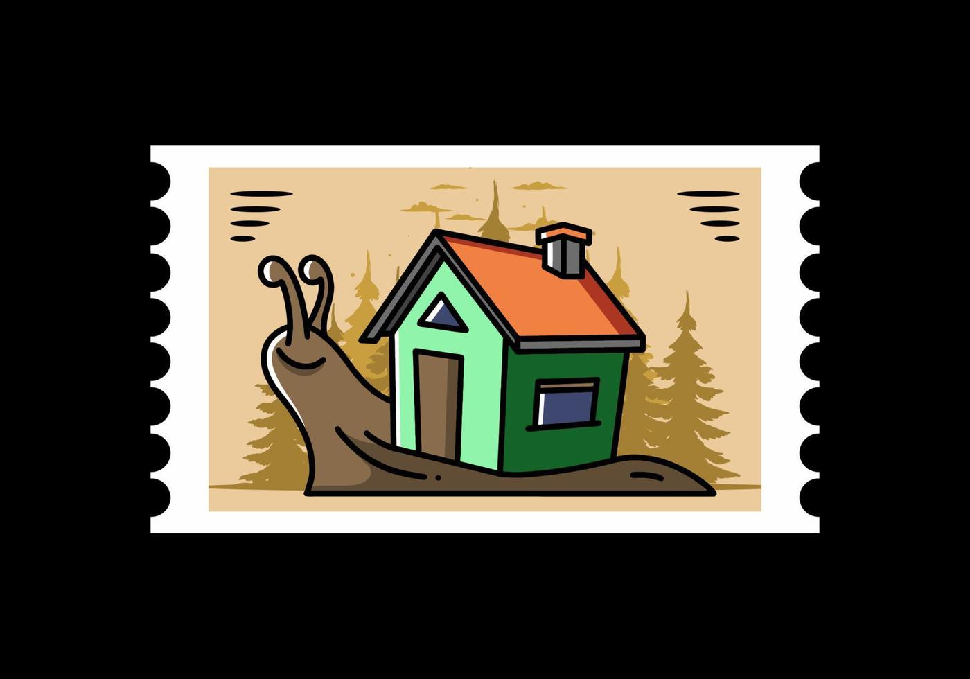 Walking snail and house illustration design vector