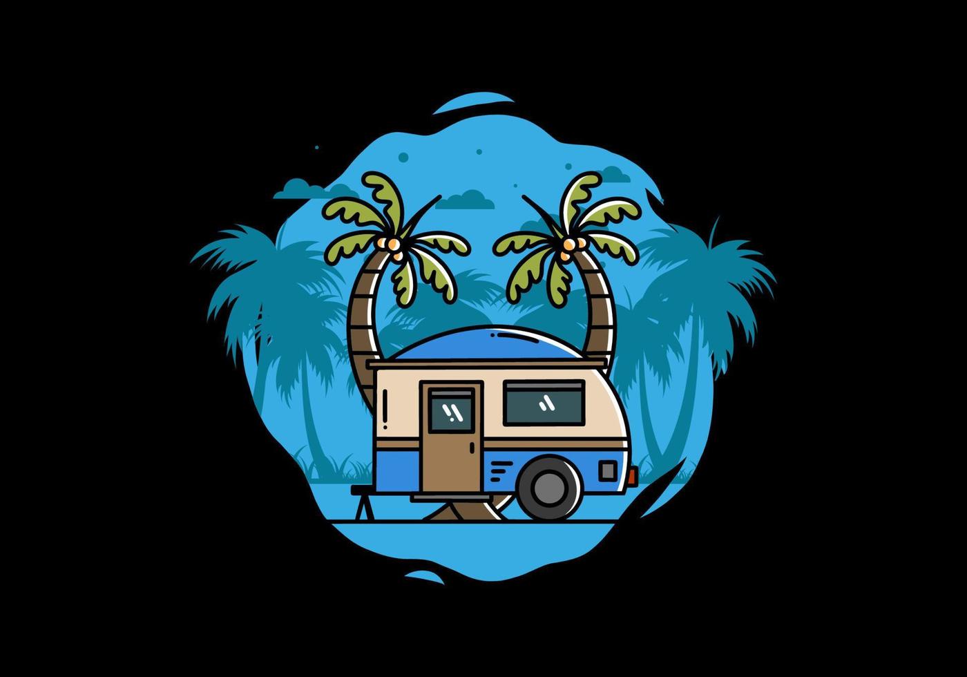 diseño de ilustración de árbol de coco y caravana en forma de lágrima vector