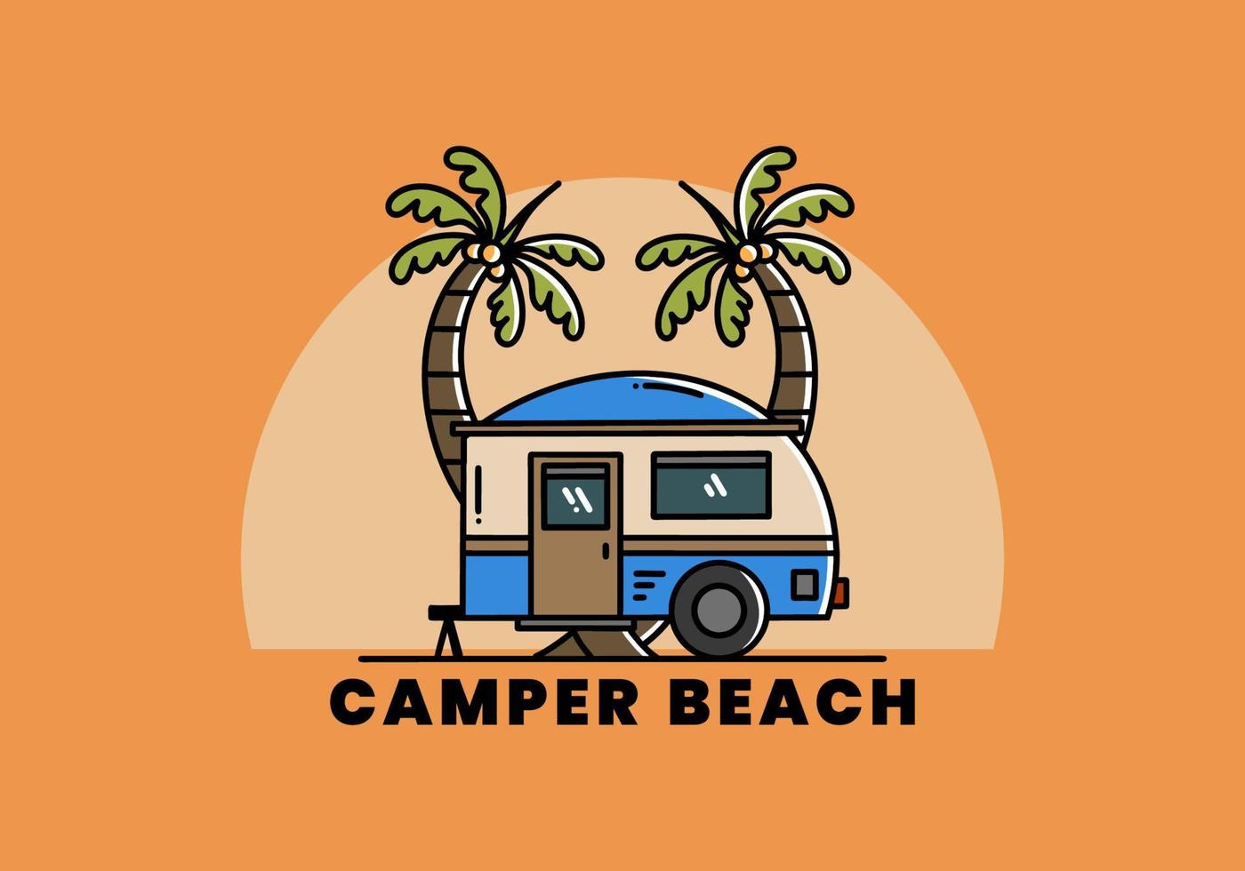 Teardrop camper and coconut tree illustration design vector