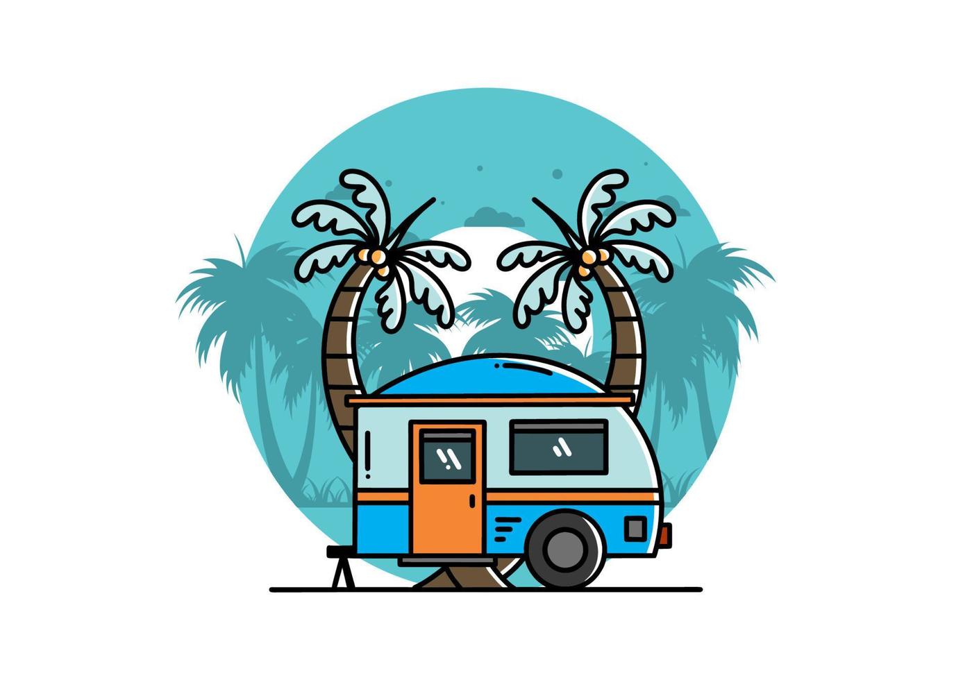 Teardrop camper and coconut tree illustration design vector