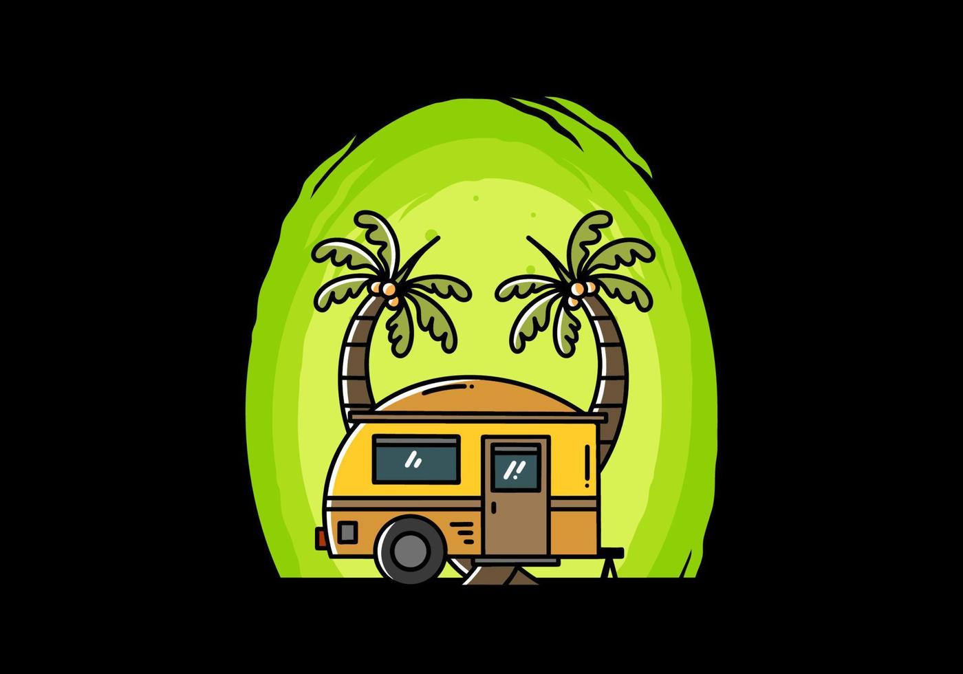 Teardrop camper and coconut tree illustration design vector