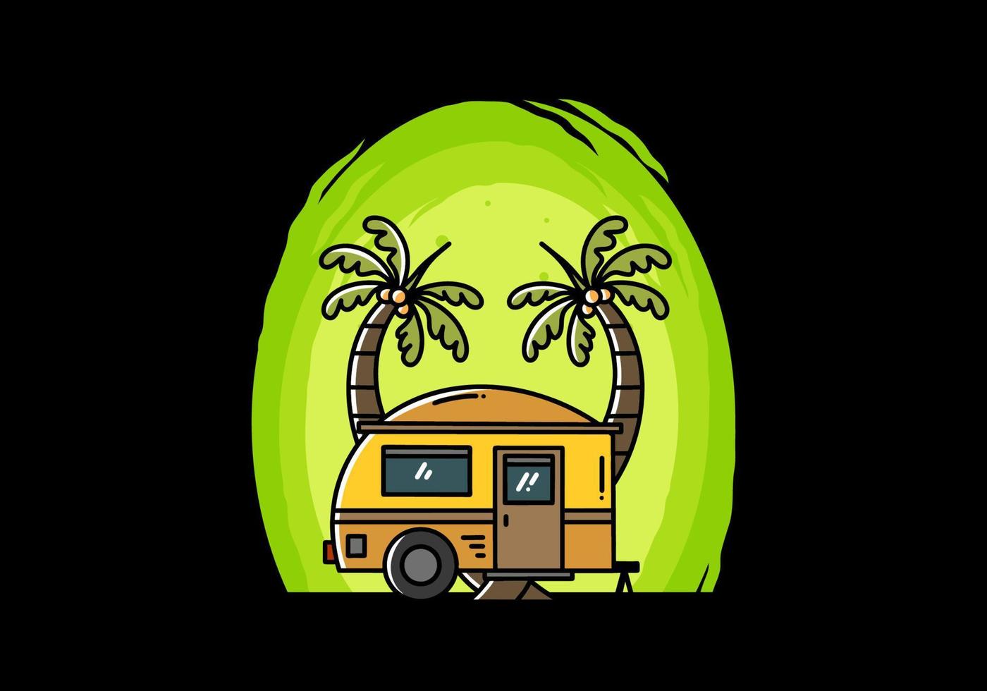 diseño de ilustración de árbol de coco y caravana en forma de lágrima vector