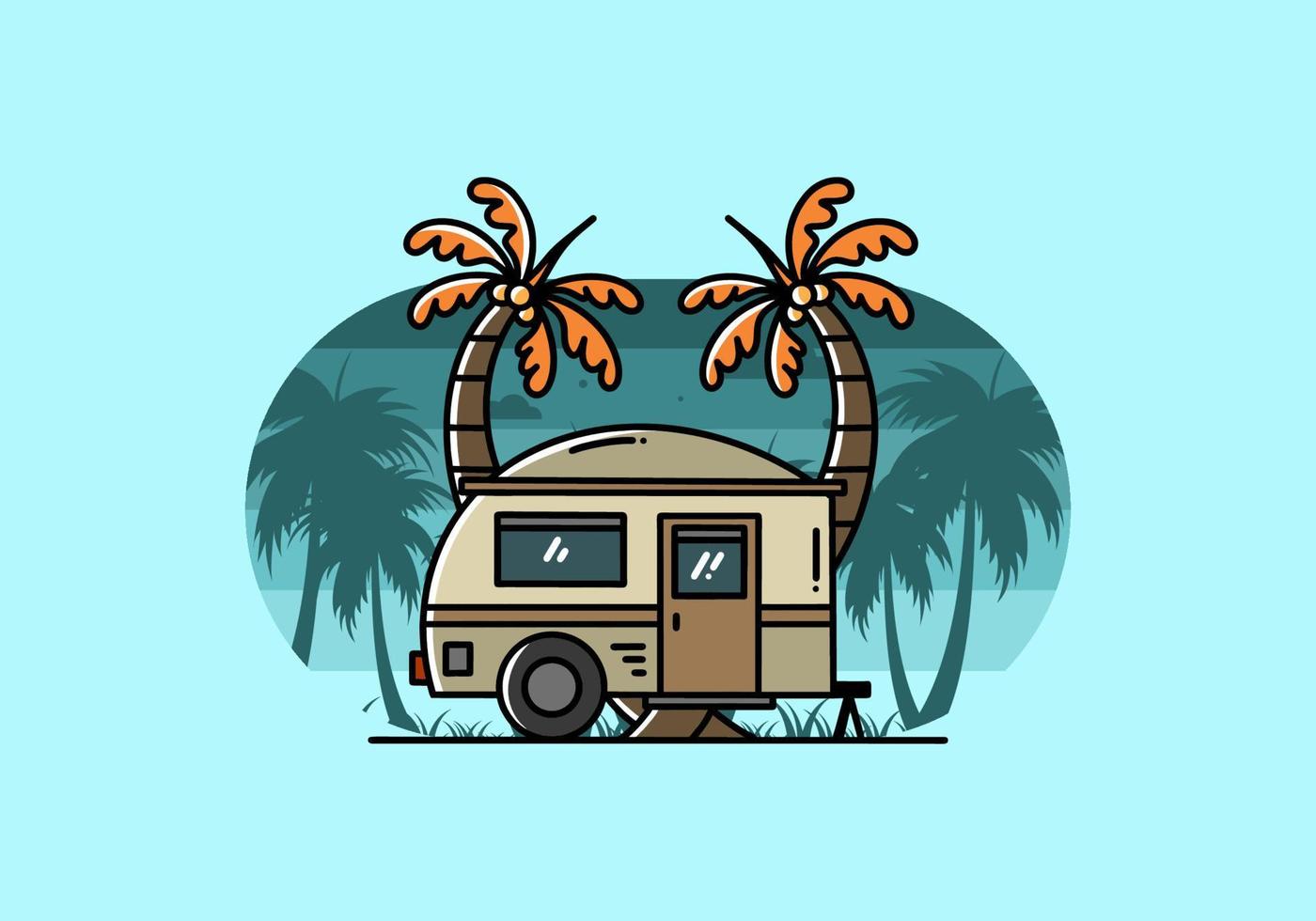 Teardrop camper and coconut tree illustration design vector