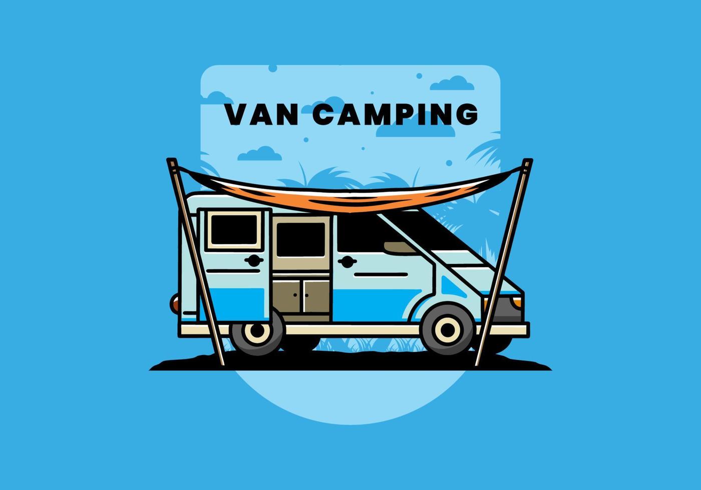 Van camper and flysheet illustration design vector