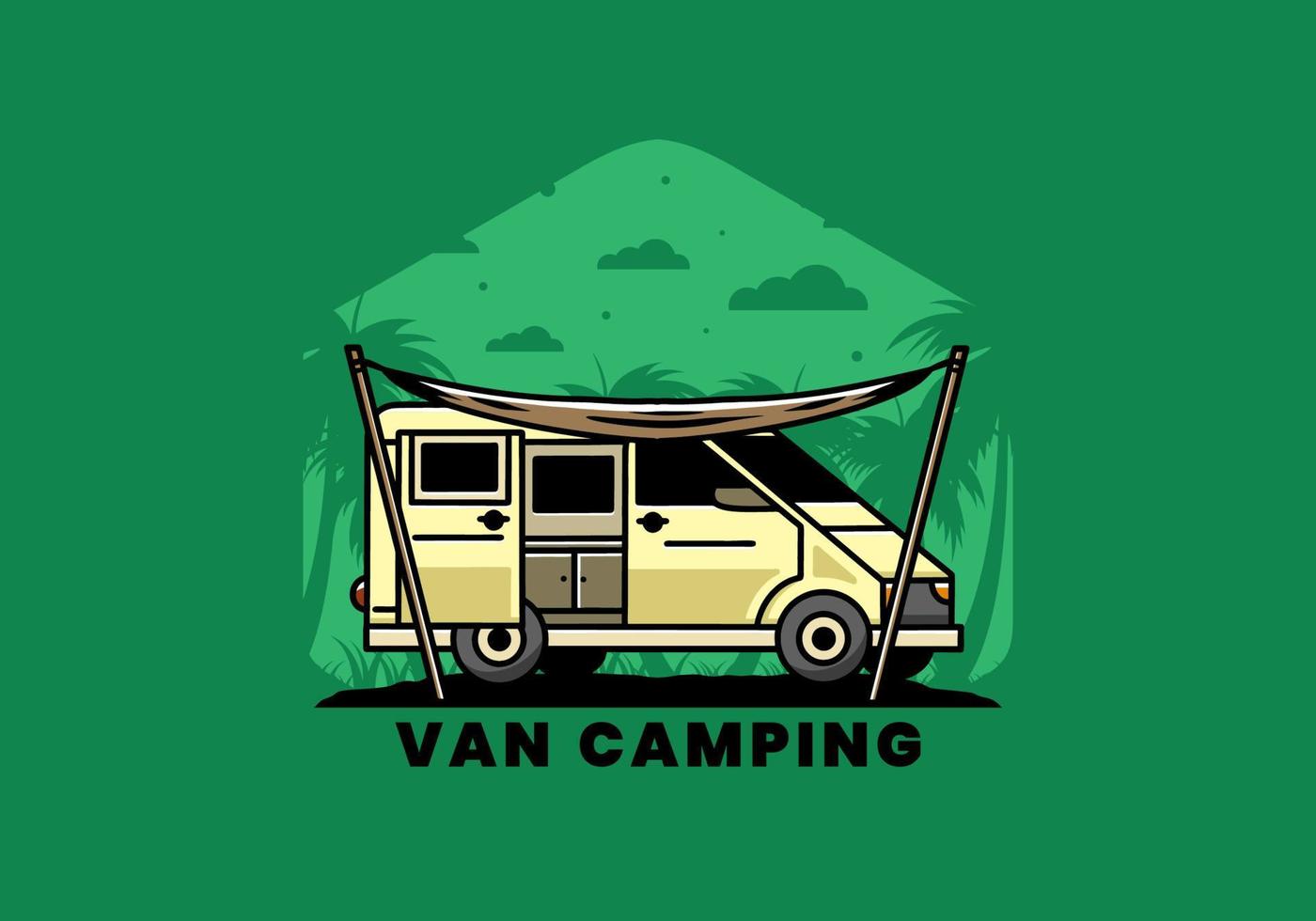 Van camper and flysheet illustration design vector