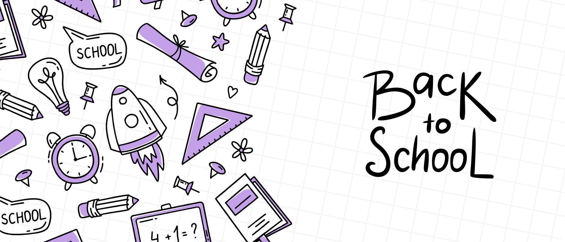 Back to school banner doodle elements. Posters for holidays and festivals. Vector illustration in line style.