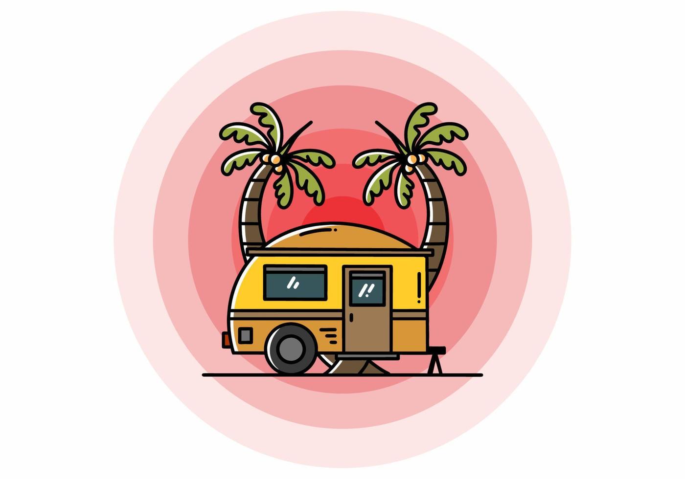 Teardrop camper and coconut tree illustration design vector