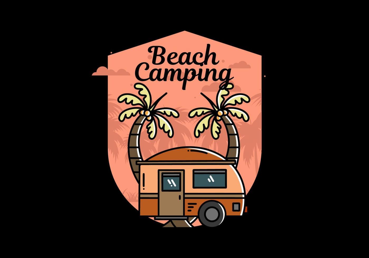 Teardrop camper and coconut tree illustration design vector