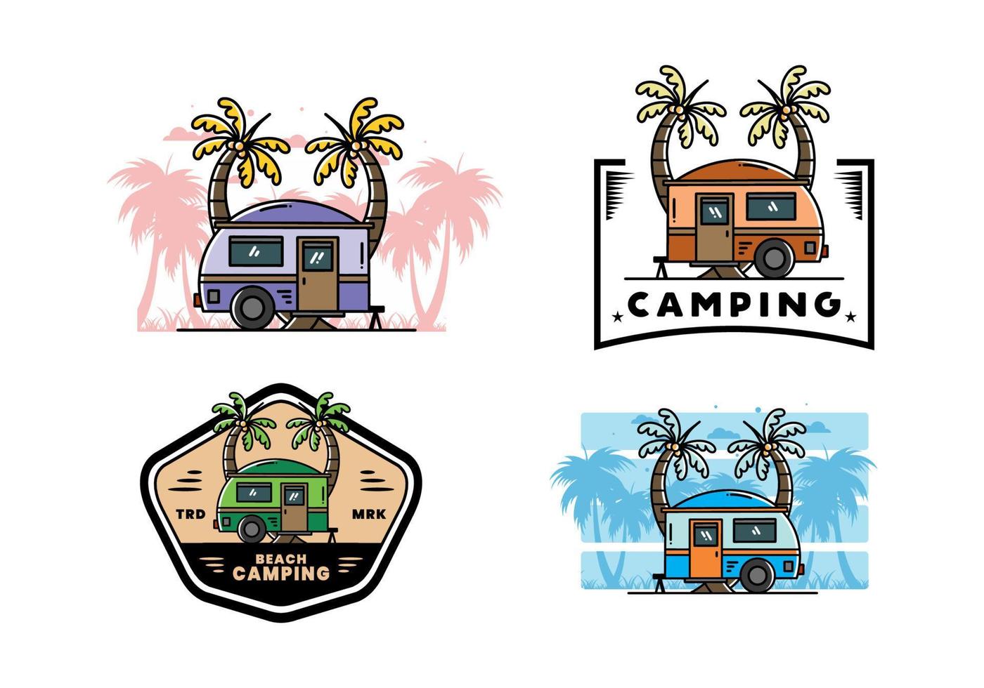 Teardrop camper and coconut tree illustration design vector