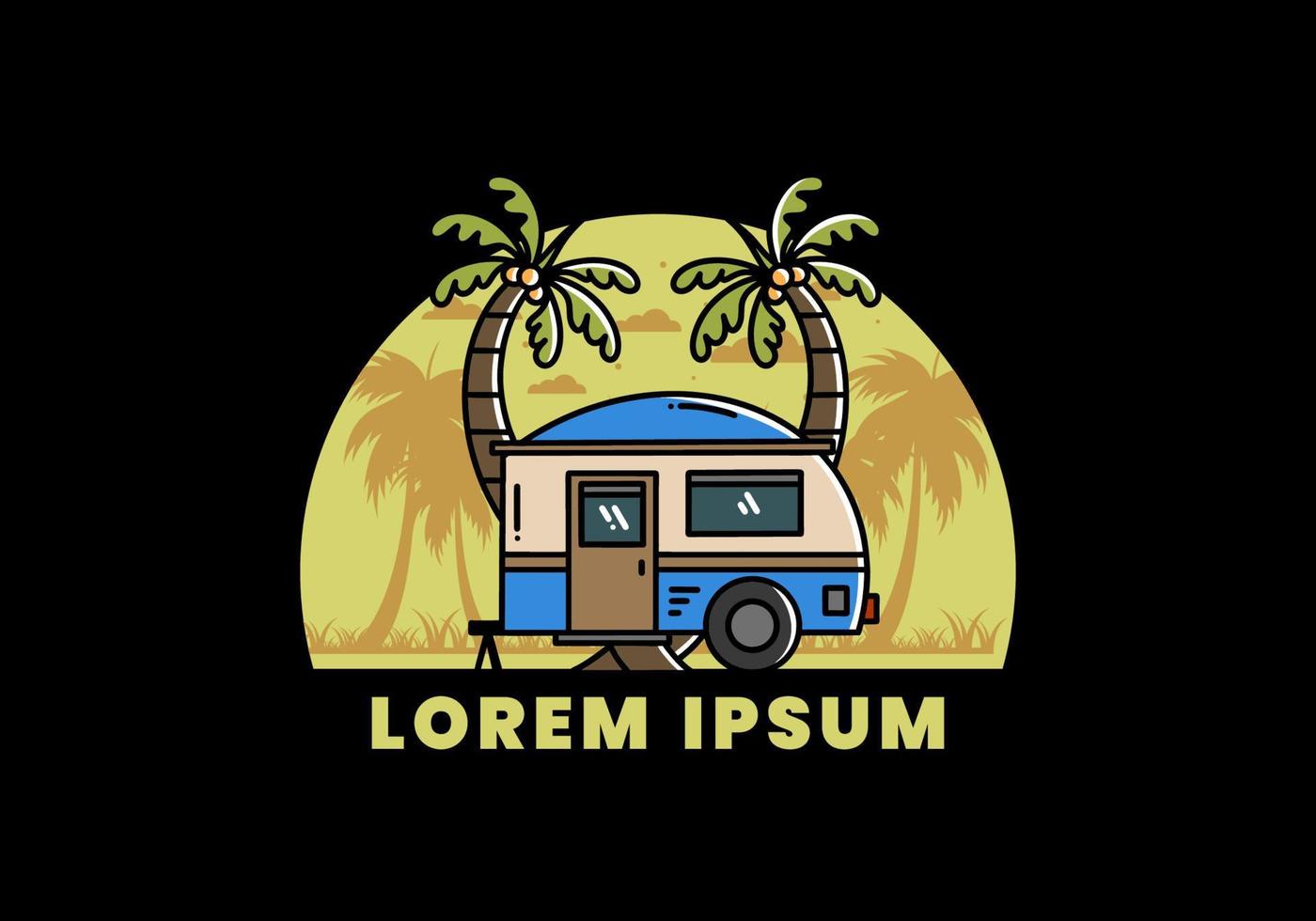 Teardrop camper and coconut tree illustration design vector