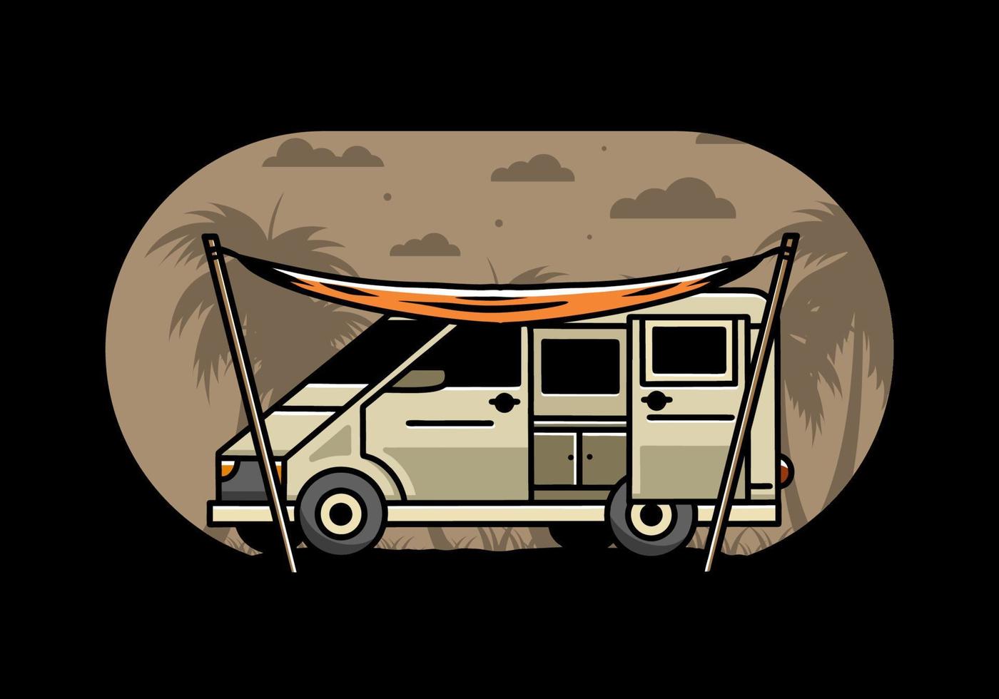 Van camper and flysheet illustration design vector