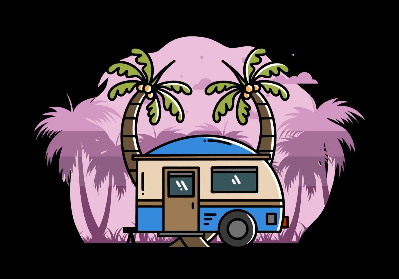 Teardrop camper and coconut tree illustration design vector