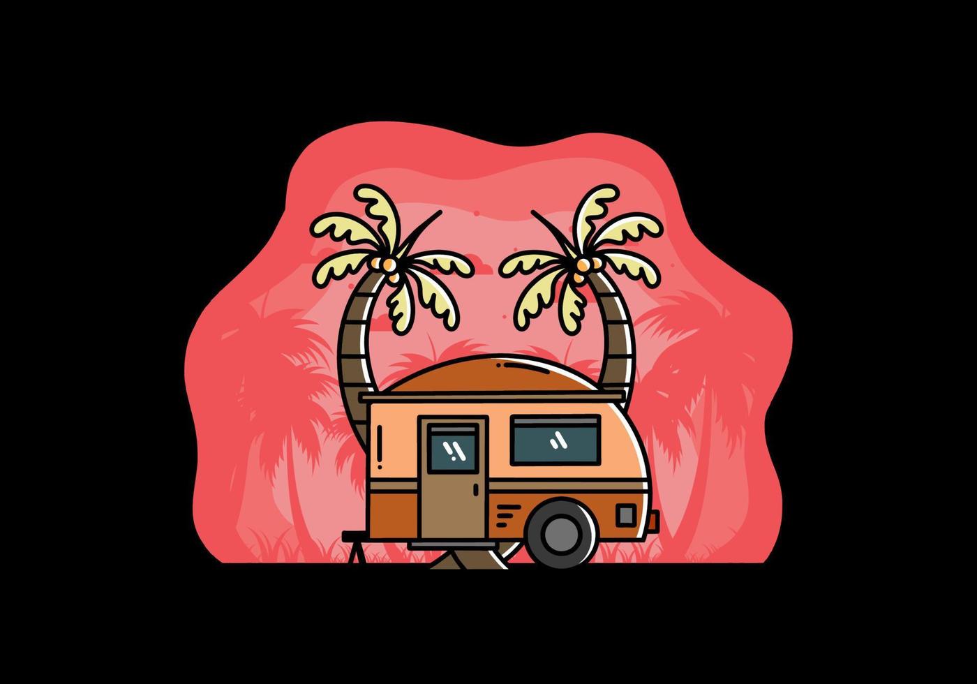 Teardrop camper and coconut tree illustration design vector