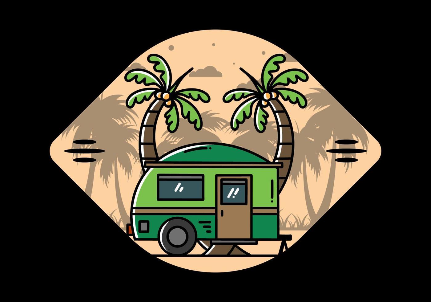 diseño de ilustración de árbol de coco y caravana en forma de lágrima vector