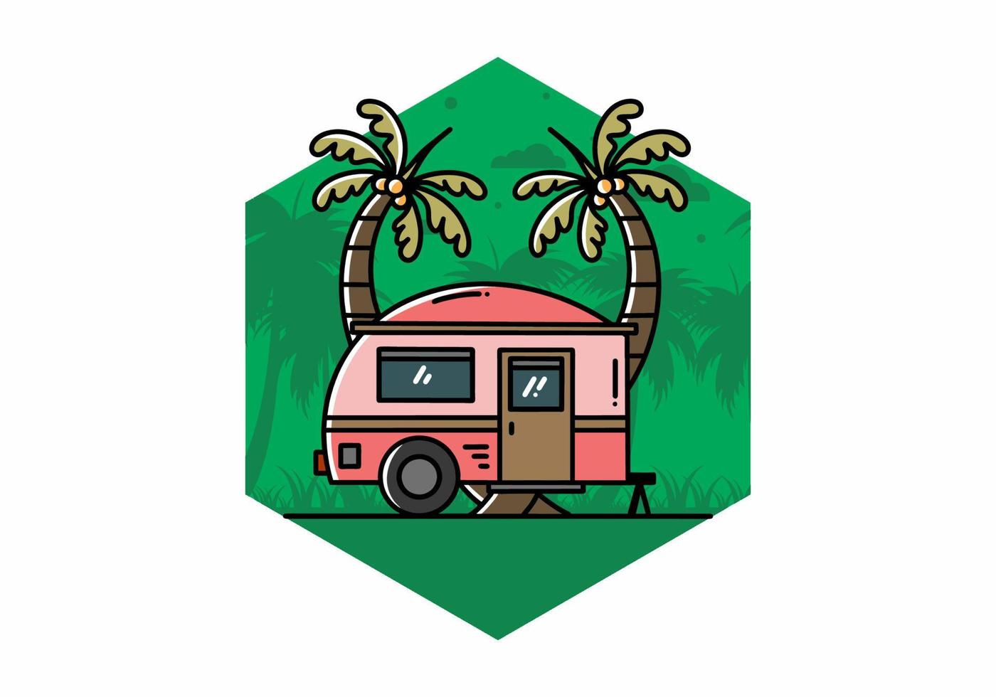 diseño de ilustración de árbol de coco y caravana en forma de lágrima vector