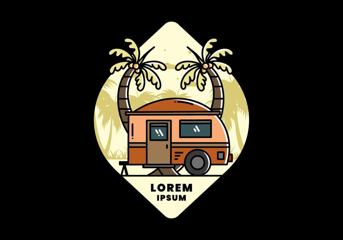 diseño de ilustración de árbol de coco y caravana en forma de lágrima vector