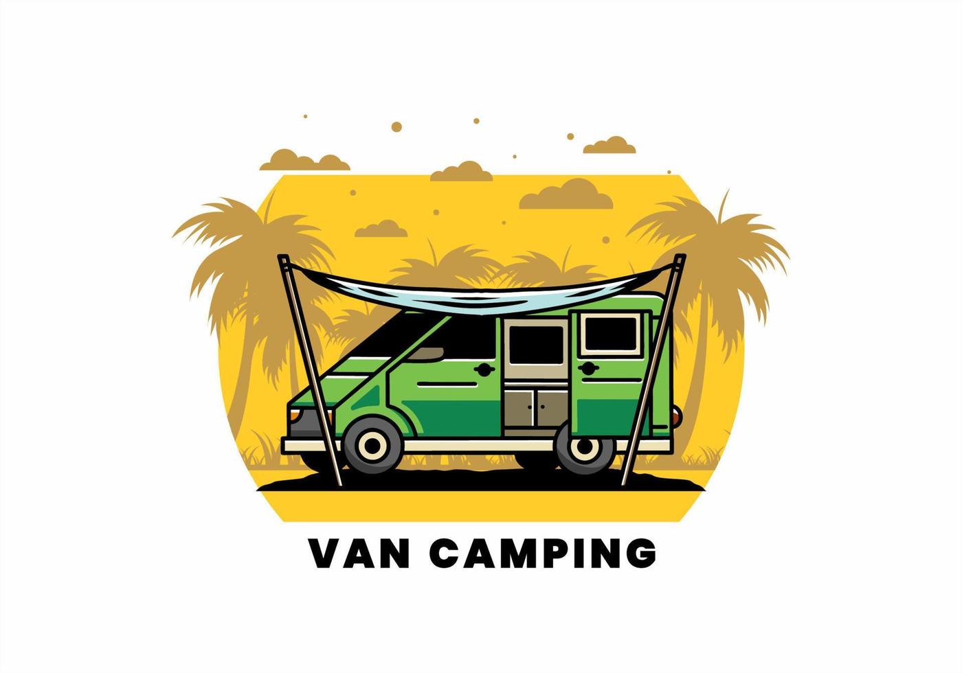 Van camper and flysheet illustration design vector