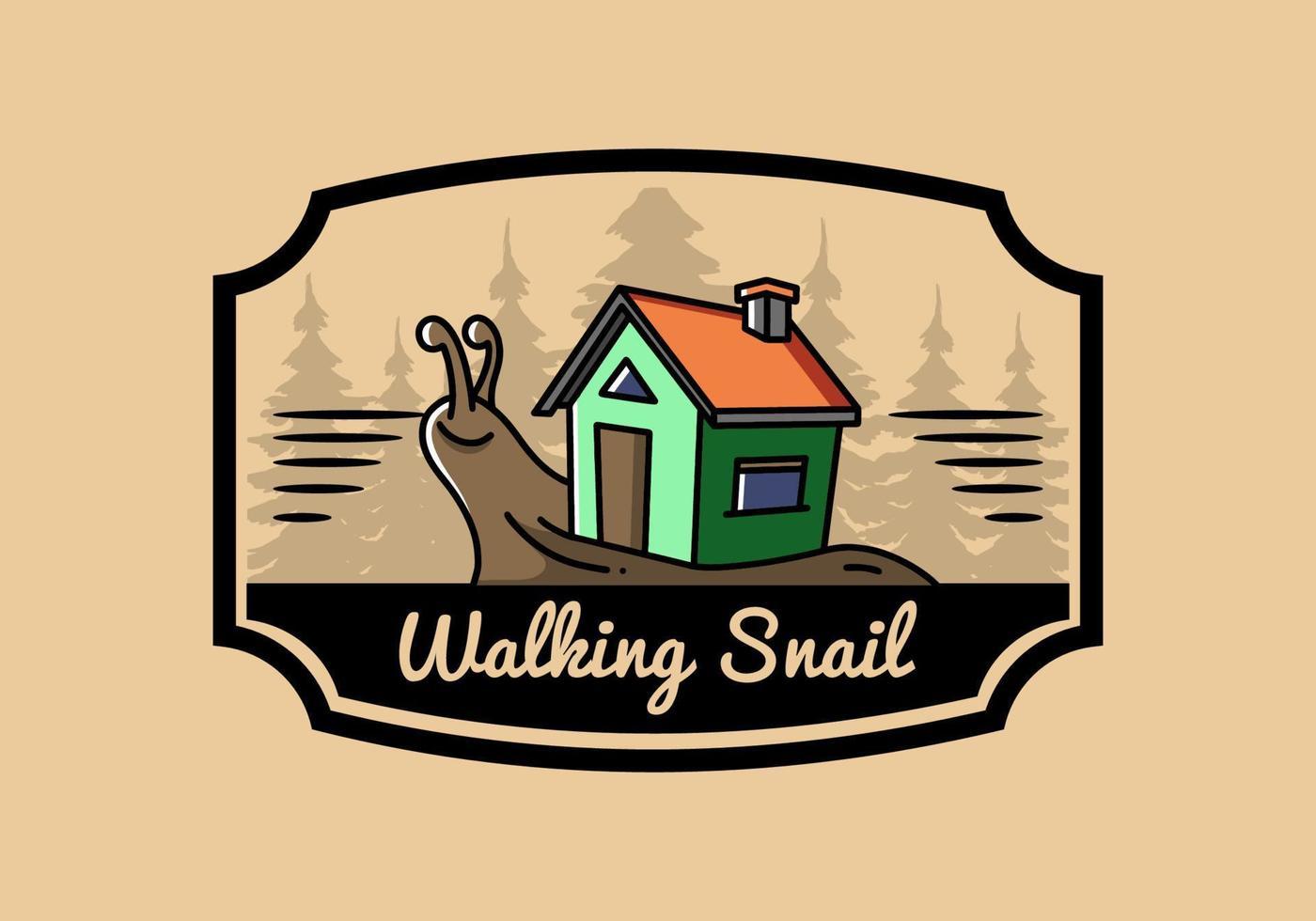 Walking snail and house illustration design vector