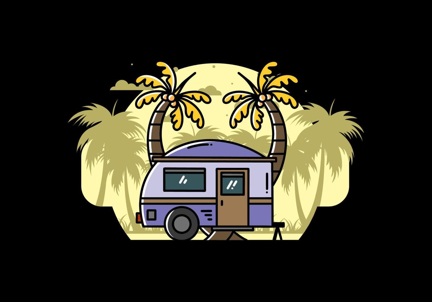 Teardrop camper and coconut tree illustration design vector