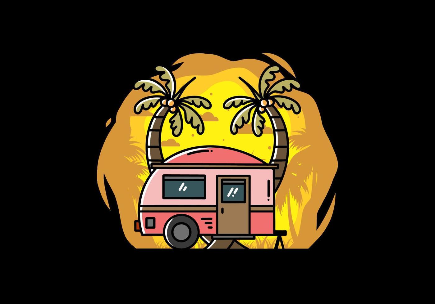 Teardrop camper and coconut tree illustration design vector