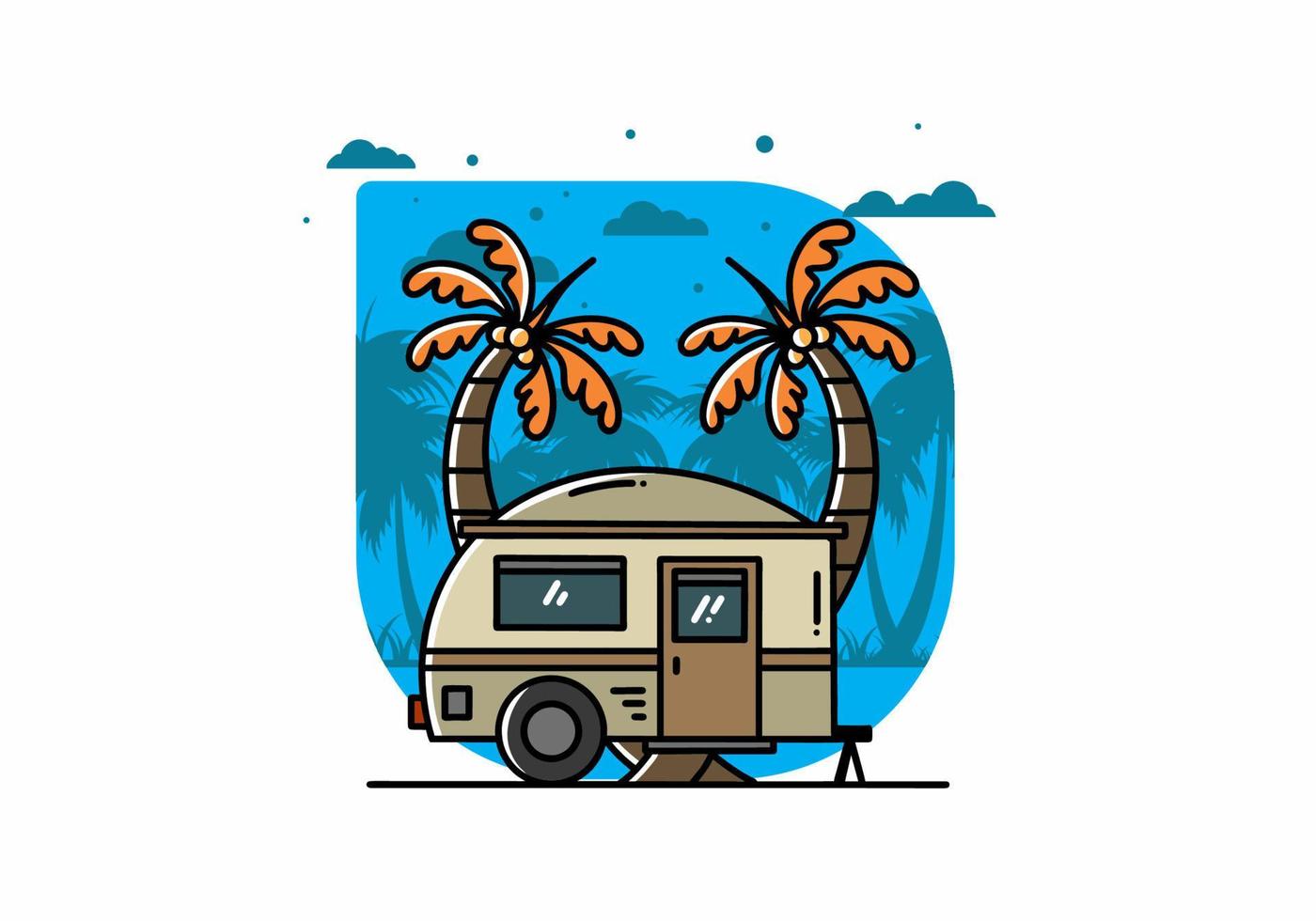 Teardrop camper and coconut tree illustration design vector