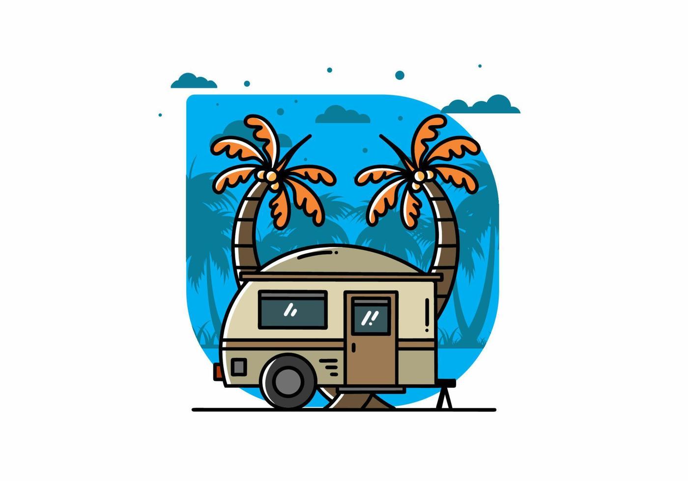 diseño de ilustración de árbol de coco y caravana en forma de lágrima vector