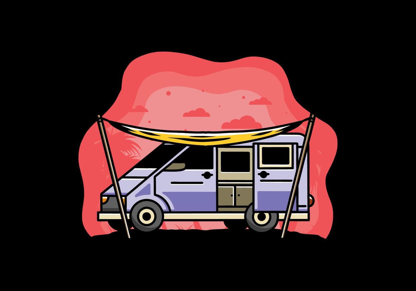 Van camper and flysheet illustration design vector