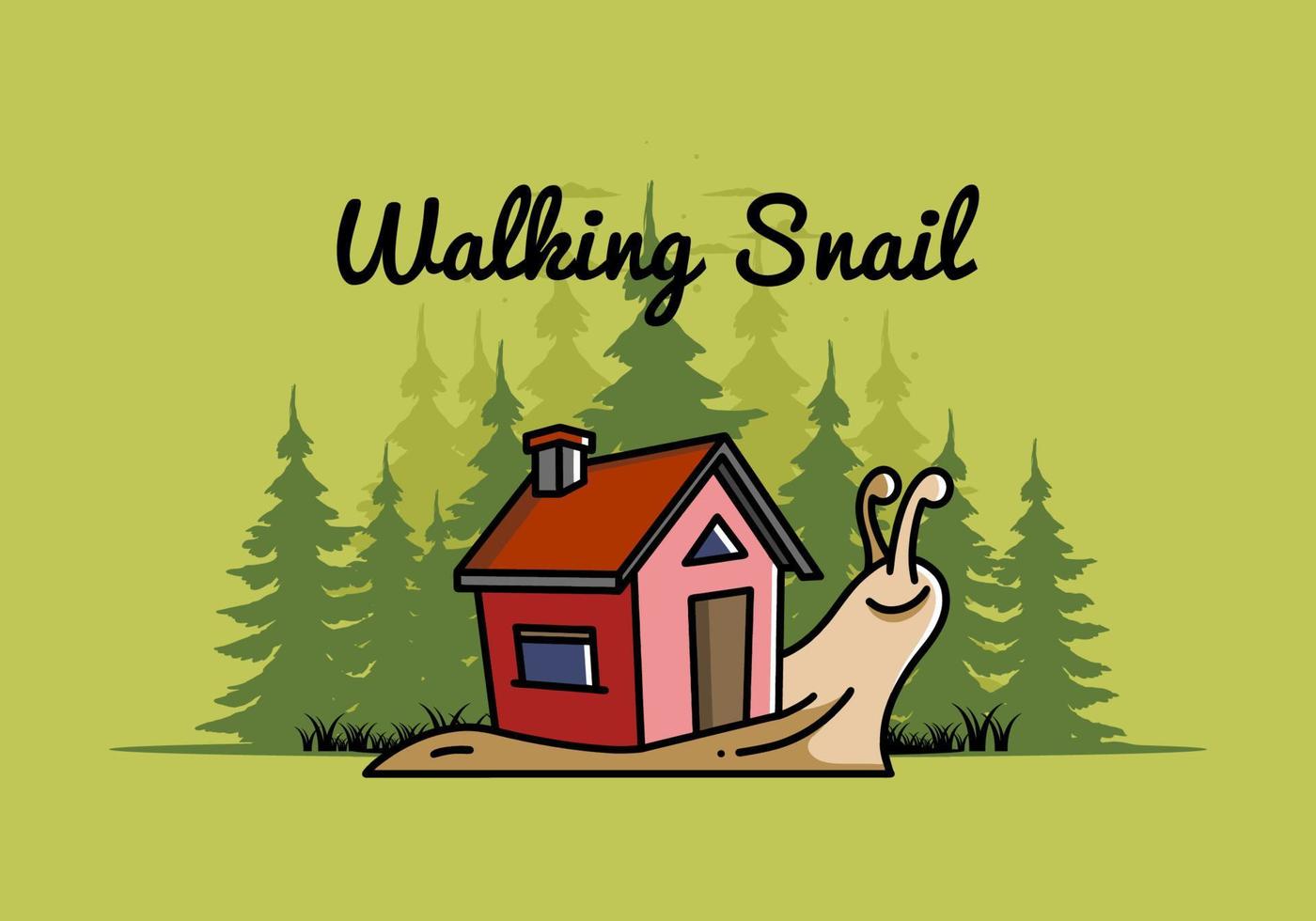 Walking snail and house illustration design vector