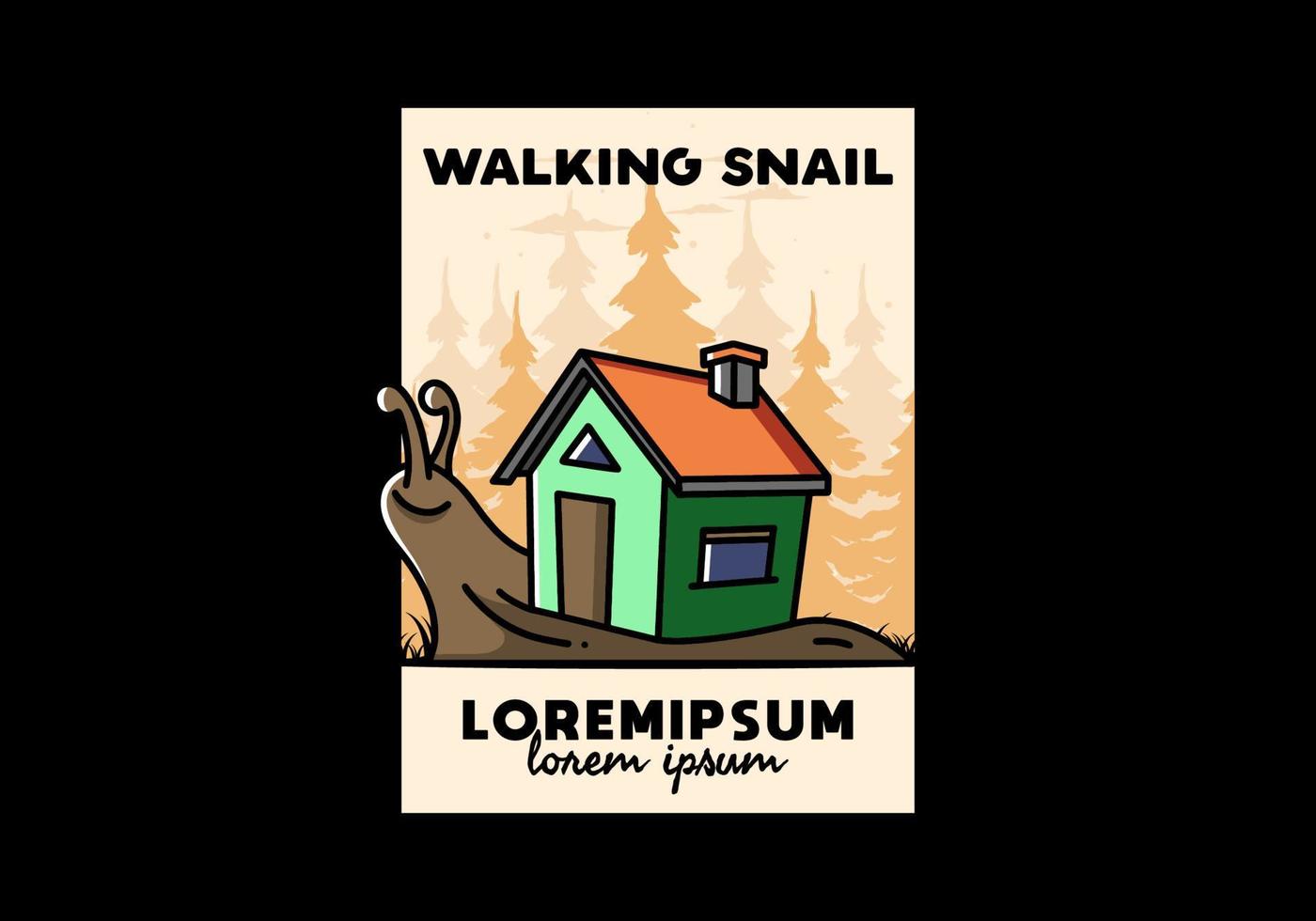 Walking snail and house illustration design vector