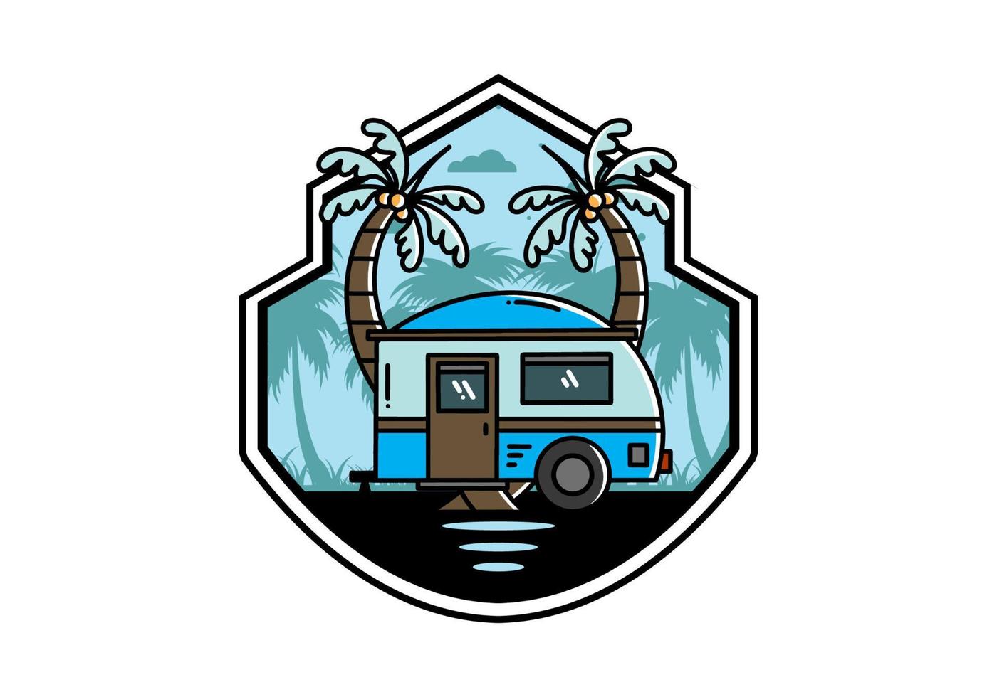 Teardrop camper and coconut tree illustration design vector