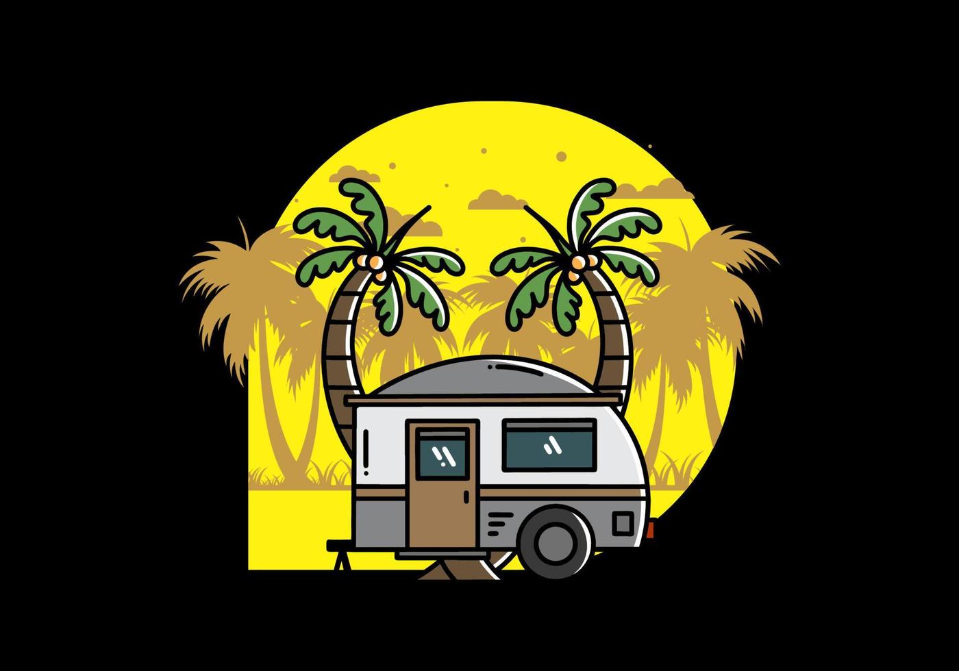 Teardrop camper and coconut tree illustration design vector