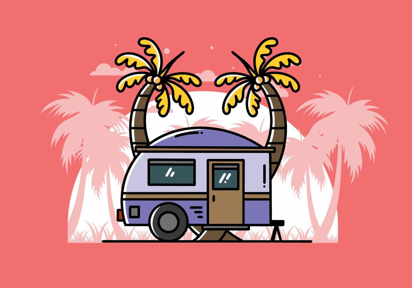 diseño de ilustración de árbol de coco y caravana en forma de lágrima vector