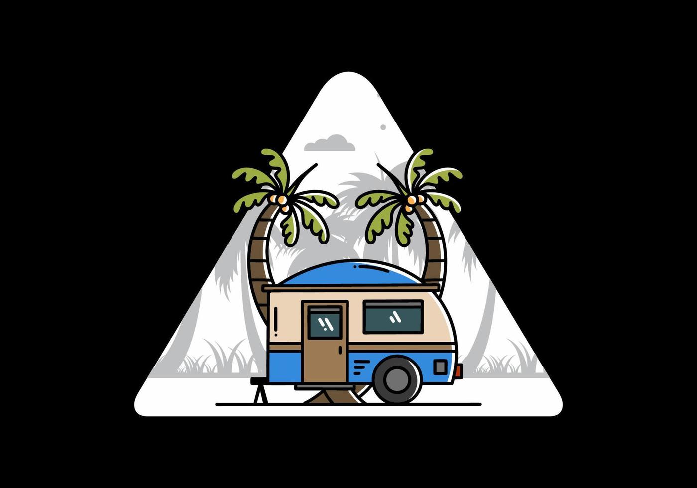 Teardrop camper and coconut tree illustration design vector