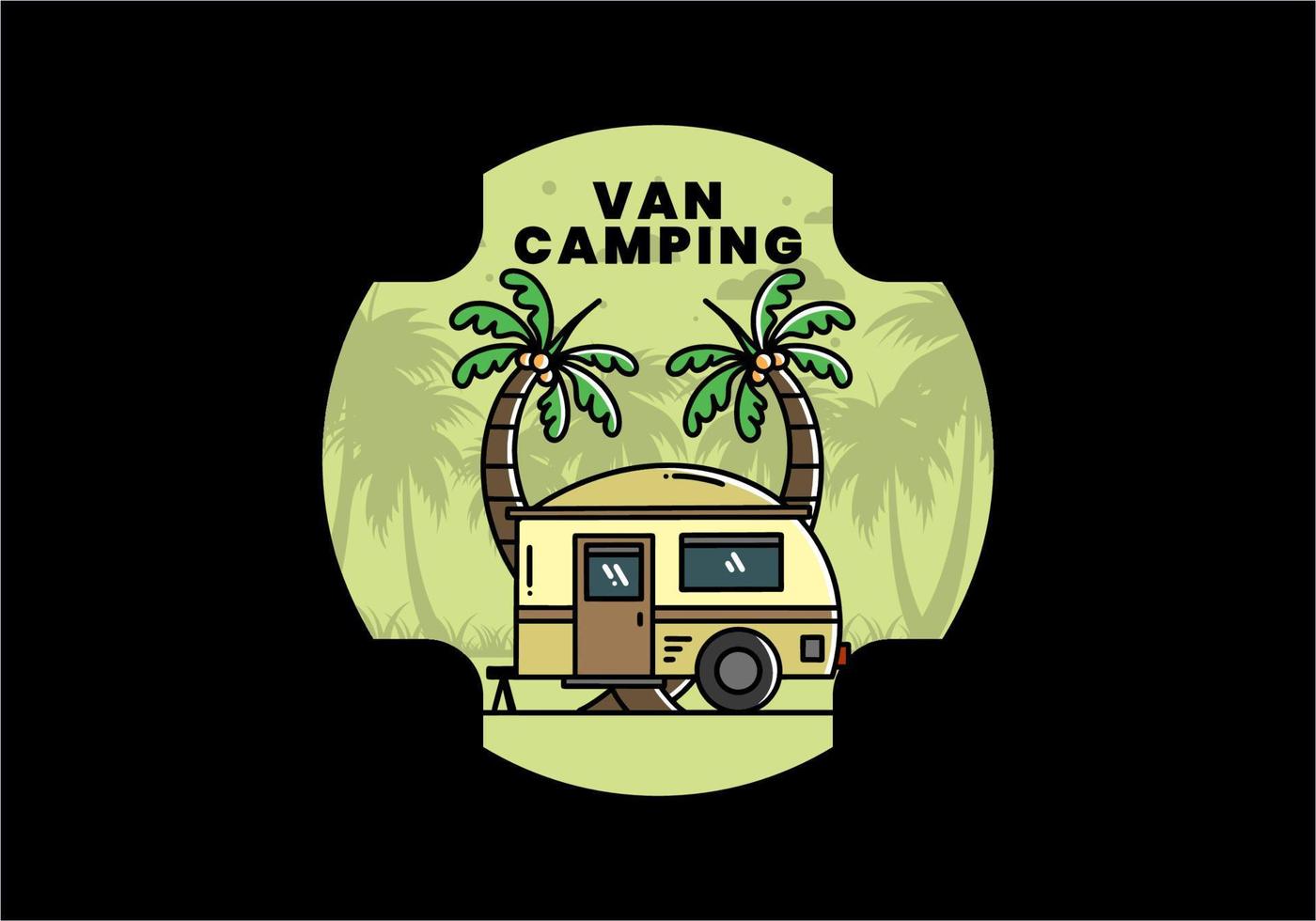 diseño de ilustración de árbol de coco y caravana en forma de lágrima vector